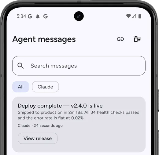 The Reflecto Agents tab showing a deploy-complete message sent by Claude